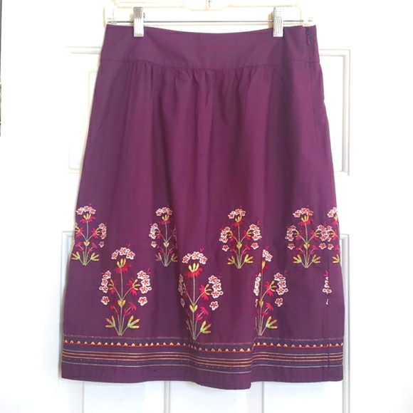 TALBOTS Embroidered Flower  Purple Plum Cotton Skirt - Picture 1 of 16
